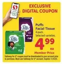 Safeway Puffs Facial Tissue offer