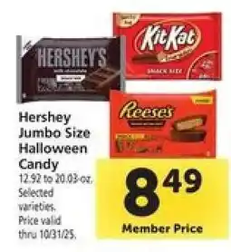Safeway Hershey Jumbo Size Halloween Candy offer