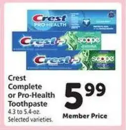 Safeway Crest Complete or Pro-Health Toothpaste offer
