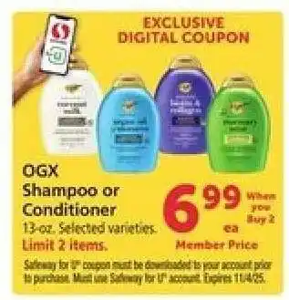 Safeway OGX SHAMPOO OR CONDITIONER offer