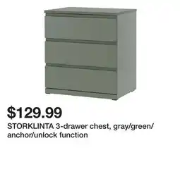 Ikea STORKLINTA 3-drawer chest, gray/green/anchor/unlock function offer