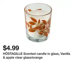 Ikea HÖSTAGILLE Scented candle in glass, Vanilla & apple clear glass/orange offer