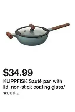 Ikea KLIPPFISK Sauté pan with lid, non-stick coating glass/wood gray-turquoise offer