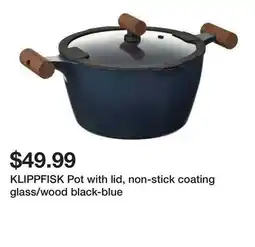Ikea KLIPPFISK Pot with lid, non-stick coating glass/wood black-blue offer