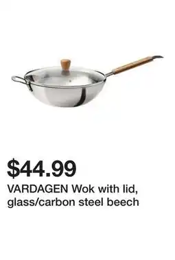 Ikea VARDAGEN Wok with lid, glass/carbon steel beech offer