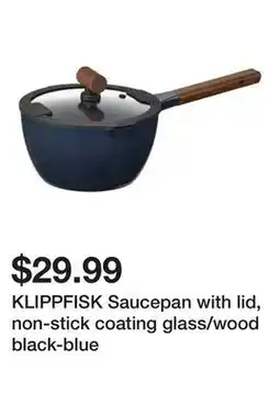 Ikea KLIPPFISK Saucepan with lid, non-stick coating glass/wood black-blue offer