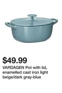 Ikea VARDAGEN Pot with lid, enamelled cast iron light beige/dark gray-blue offer