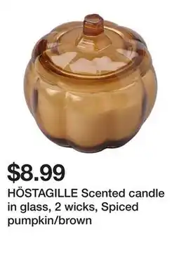 Ikea HÖSTAGILLE Scented candle in glass, 2 wicks, Spiced pumpkin/brown offer