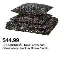 Ikea BRUDKRUSBÄR Duvet cover and pillowcase(s), black multicolor/floral pattern offer