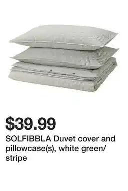 Ikea SOLFIBBLA Duvet cover and pillowcase(s), white green/stripe offer