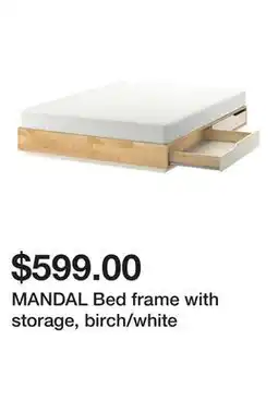 Ikea MANDAL Bed frame with storage, birch/white offer