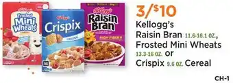 Heinen's Kellogg's Raisin Bran 11.6-16.1 OZ., Frosted Mini Wheats 13.3-16 OZ. or Crispix 9.6 OZ. Cereal offer