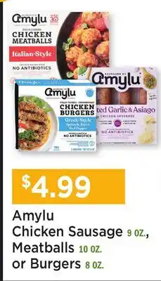 Heinen's Amylu Chicken Sausage 9 OZ., Meatballs 10 OZ. or Burgers 8 OZ offer