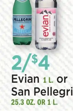 Heinen's Evian 1 L. or San Pellegrino 25.3 OZ. OR 1 L offer