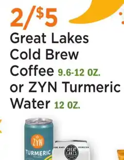 Heinen's Great Lakes Cold Brew Coffee 9.6-12 OZ. or ZYN Turmeric Water 12 OZ offer