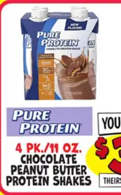 Ollie's PURE PROTEIN CHOCOLATE PEANUT BUTTER PROTEIN SHAKES offer