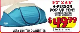 Ollie's 9'2 X 6'6 4-PERSON POP UP TENT offer
