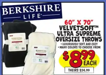 Ollie's 60 X 70 VELVETSOFT ULTRA SUPREME OVERSIZE THROWS offer