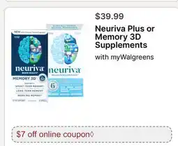 Walgreens Neuriva Plus or Memory 3D Supplements offer