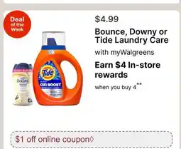 Walgreens Bounce, Downy or Tide Laundry Care offer