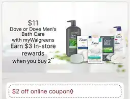 Walgreens Dove or Dove Men's Bath Care offer