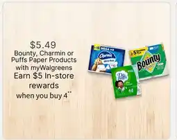 Walgreens Bounty, Charmin or Puffs Paper Products offer