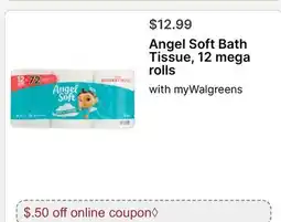 Walgreens Angel Soft Bath Tissue, 12 mega rolls offer