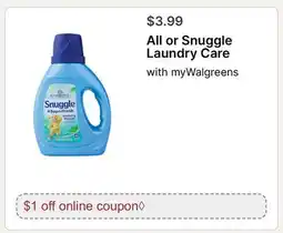 Walgreens All or Snuggle Laundry Care offer
