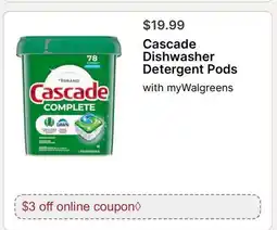 Walgreens Cascade Dishwasher Detergent Pods offer