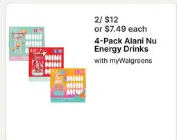 Walgreens 4-Pack Alani Nu Energy Drinks offer