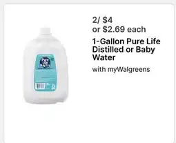Walgreens 1-Gallon Pure Life Distilled or Baby Water offer