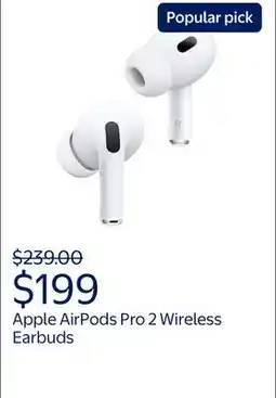 Walmart Apple AirPods Pro 2, Wireless Earbuds, Active Noise Cancellation, Hearing Aid Feature offer