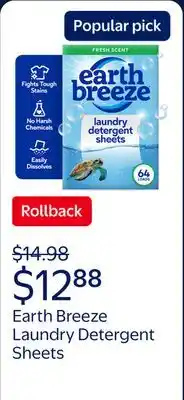 Walmart Earth Breeze Laundry Detergent Sheets, Fresh Scent Eco Sheets offer
