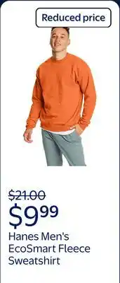Walmart Hanes Men's and Big Men's EcoSmart Fleece Sweatshirt offer