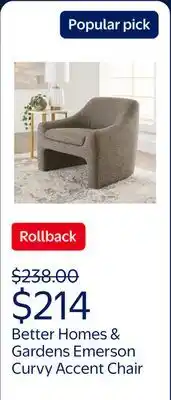 Walmart Better Homes & Gardens Emerson Curvy Accent Chair, Truffle Brown Boucle offer