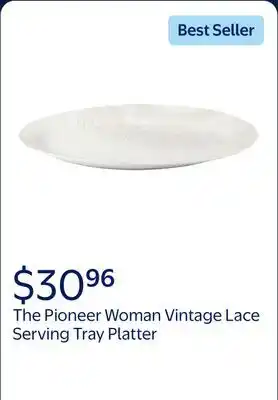 Walmart The Pioneer Woman Vintage Lace 20-inch Stoneware Oval Serving Tray Platter, White offer