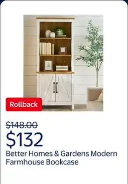 Walmart Better Homes & Gardens Modern Farmhouse Bookcase with Doors, Alabaster and Light Honey Finish offer