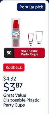 Walmart Great Value Disposable Plastic Party Cups, Red offer