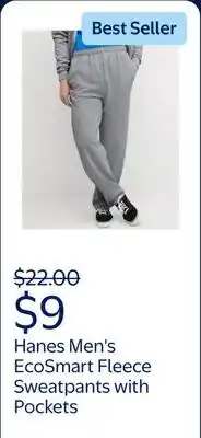 Walmart Hanes Men's and Big Men's Ecosmart Fleece Sweatpants with Pockets offer
