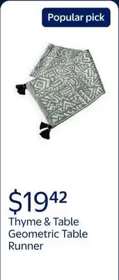 Walmart Thyme & Table Table Runner, Green and White Geometric offer