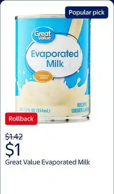 Walmart Great Value Evaporated Milk offer