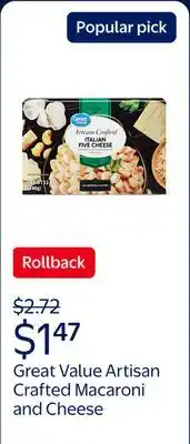 Walmart Great Value Artisan Crafted Macaroni and Cheese, Italian Five Cheese offer