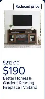 Walmart Better Homes & Gardens Reading Fireplace TV Stand for TVs up to 65 , Walnut offer