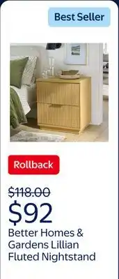 Walmart Better Homes & Gardens Lillian Fluted 2-Drawer Nightstand with USB, Natural Pine offer