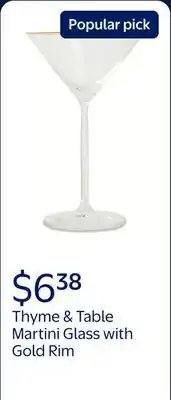 Walmart Thyme & Table 7 fl oz Martini Glass with Gold Rim offer