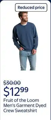Walmart Fruit of the Loom Men's Ultra-Soft Garment Dyed Crew Sweatshirt offer