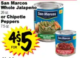 Superior Grocers San Marcos Whole Jalapeño 26 oz. or Chipotle Peppers 7.5 oz offer