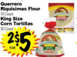 Superior Grocers Guerrero Riquisimas Flour 10 Count., King Size Corn Tortillas 30 Count offer