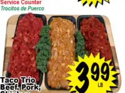 Superior Grocers Taco Trio Beef, Pork, Chicken offer