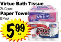 Superior Grocers Virtue Bath Tissue 24 Count, Paper Towel 8 Pack offer